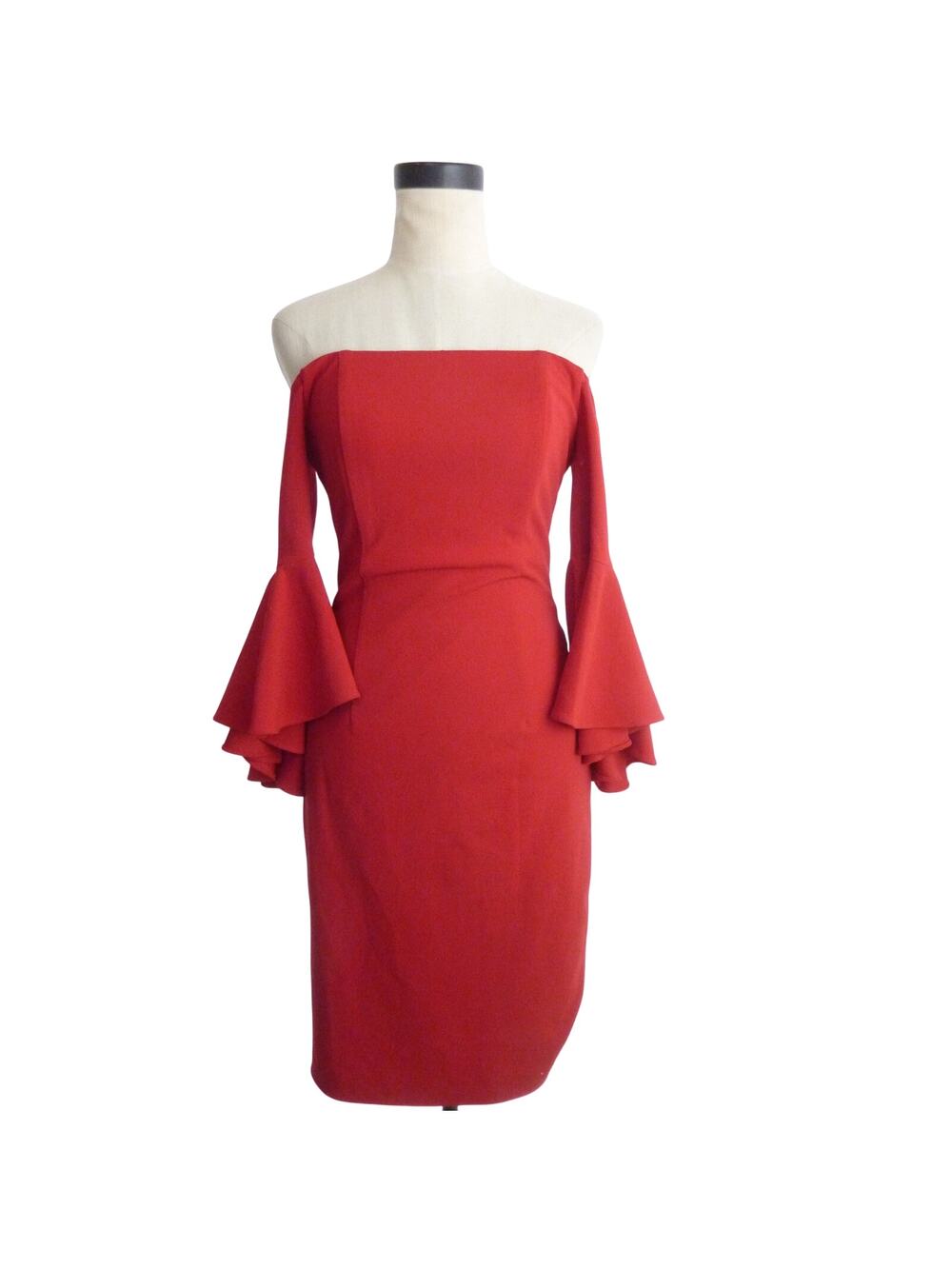Calvin Klein Red Off Shoulder Cocktail Dress Size 2 Bell Sleeve